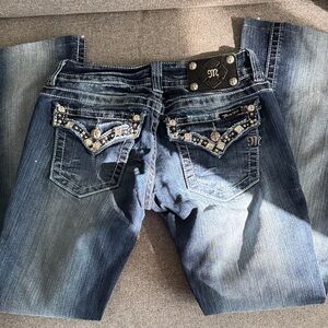 Miss Me Blue Boot Cut Jeans with Embellished Pockets